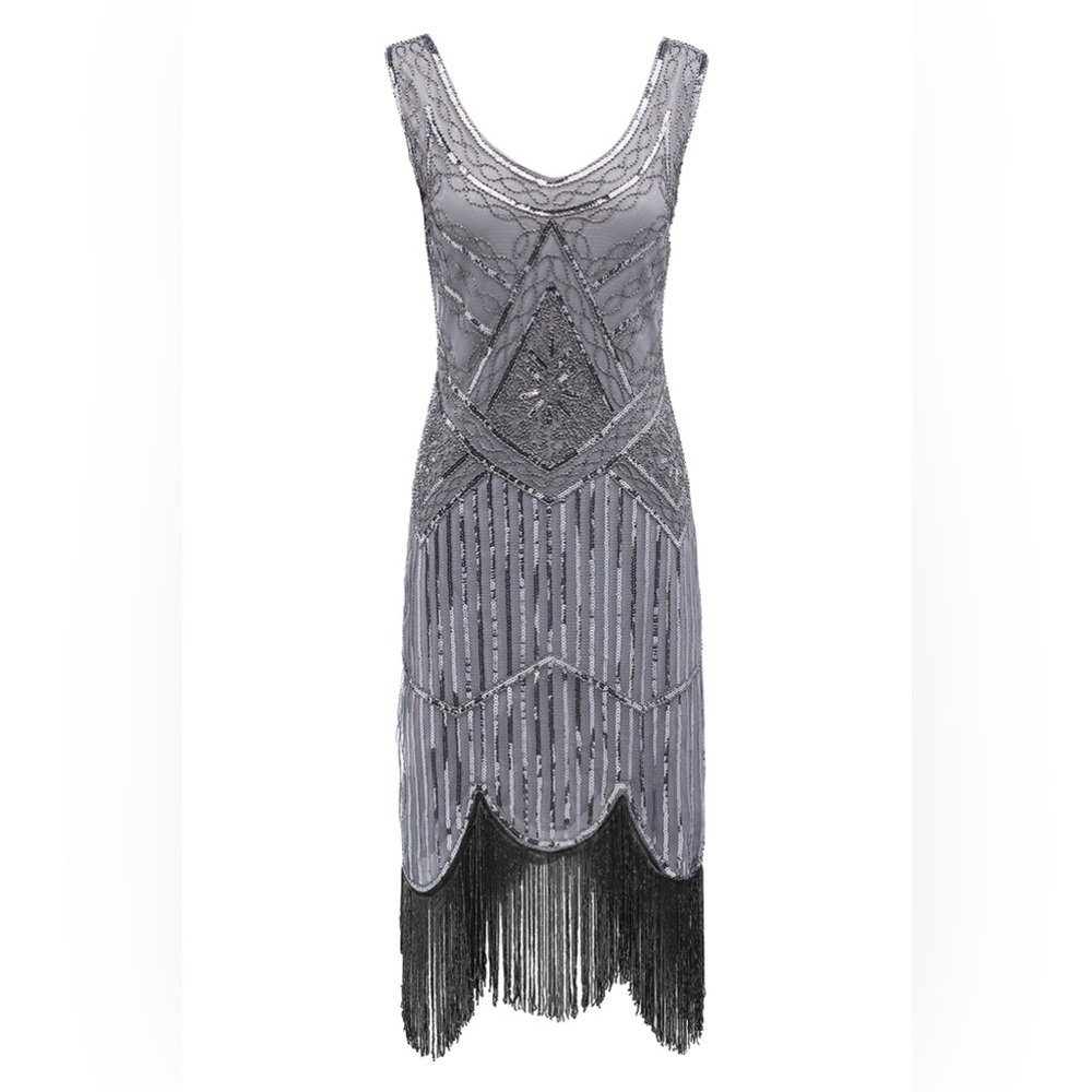 1920s Vintage Beaded Sequin Fringe Flapper Party Dress